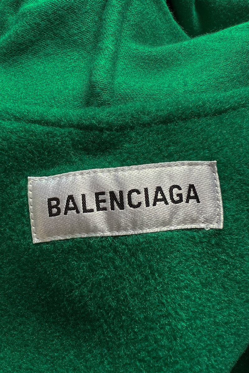 Fabulous Recent Balenciaga Vivid Green Felted Wool Cape w Hood & Front Panels