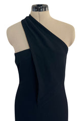 Gorgeous Fall 1998 Chanel by Karl Lagerfeld Runway Black Crepe One Shoulder Dress
