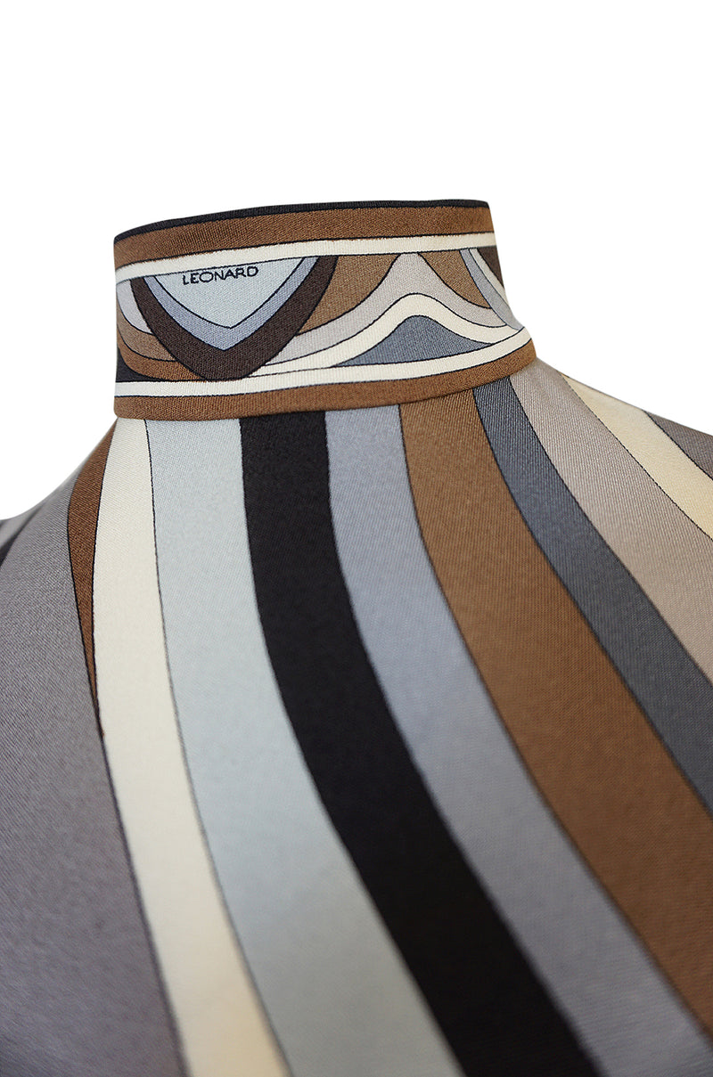 Gorgeous 1970s Leonard Swirling Print Silk Jersey Maxi Dress