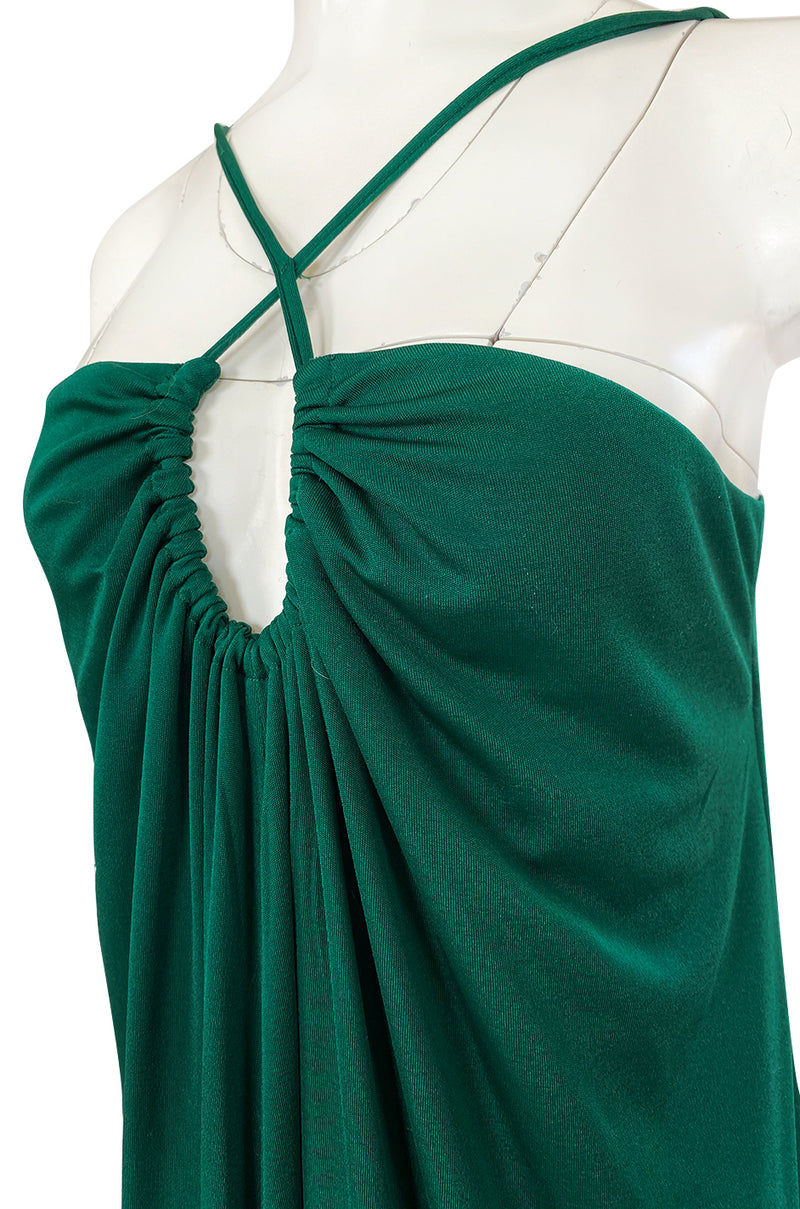1970s Unlabeled Deep Emerald Green Jersey Halter Neck Dress Shrimpton Couture 1970s Unlabeled Deep Emerald Green Jersey Halter Neck Dress Shrimpton Couture