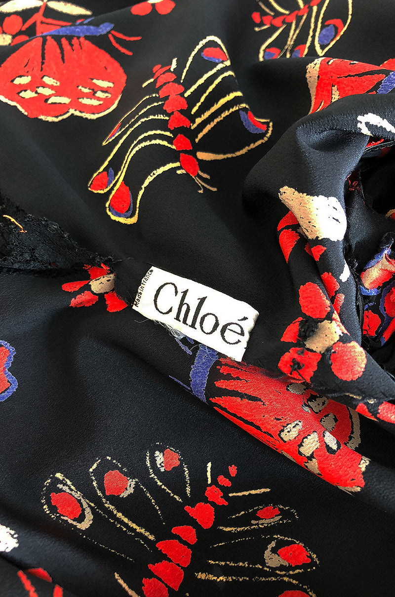 c.1974 Karl Lagerfeld for Chloe Dragon & Butterfly Printed Silk Day Dress