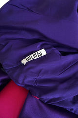 1970s Bill Blass Dramatic Pink & Purple Ruffled Bow Silk Dress