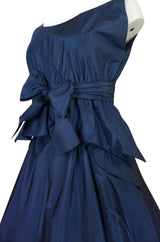 1950s Pauline Trigere Blue Silk Taffeta Cocktail Skirt, Top & Sash