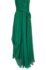 c.1984 Arnold Scaasi One Shoulder Green Draped Chiffon Dress