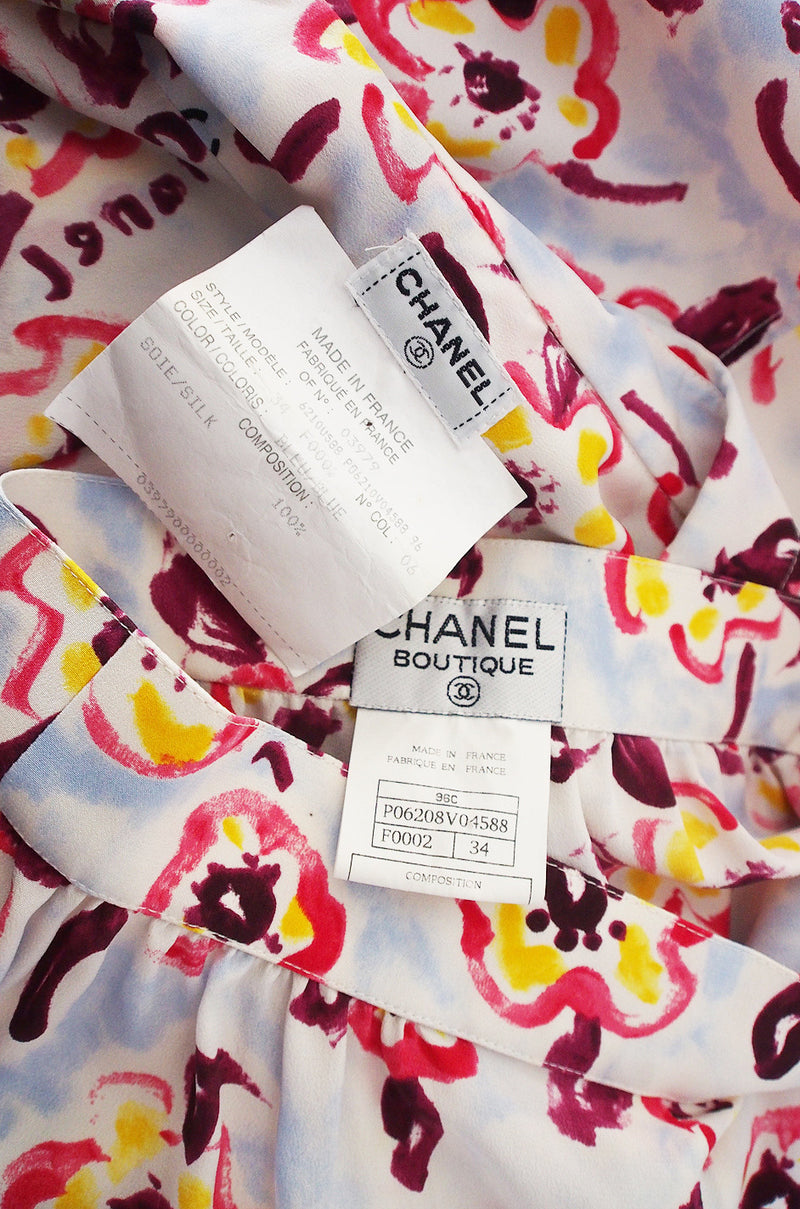 Resort 1996 Chanel Ad Campaign Silk Logo Pant & Top Set