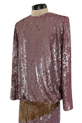 Documented 1982 Bill Blass Sequin & Beaded Dusty Purple, Gold & Silver Dress
