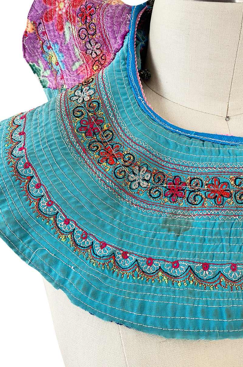 Amazing Antique Turn of the Century Hand Embroidered Colourful Cotton Collar from Laos