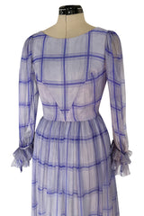 Incredible 1960s Sybil Connolly Couture Pale Lavender Ruffled Silk Gauze Dress