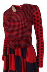 Documented 1971 Rudi Gernreich Red & Navy Check Dress w Belt
