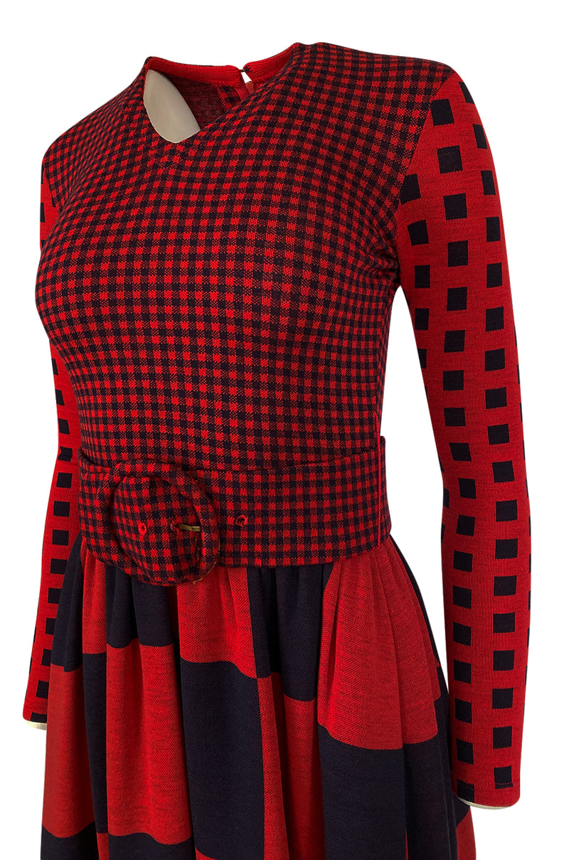 Documented 1971 Rudi Gernreich Red & Navy Check Dress w Belt