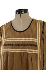 1960s Josefa Hand Embroidered w Brown Ribbon Detailing & Bird Motif Caftan Dress