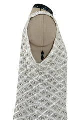 Fabulous 1960s Madeleine de Rauch Haute Couture Pearl White Sequin & Rhinestone Dress