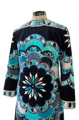 Gorgeous 1960s Emilio Pucci Velvet Dress in Ocean Blues & Classic Circle Print
