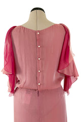 Phenomenal Spring 2001 Chanel by Karl Lagerfeld Dusty Pinks Silk Chiffon Runway Dress