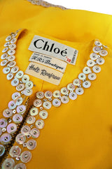 c1967 Chloe by Karl Lagerfeld Stud & Paillettes Yellow Mini Dress