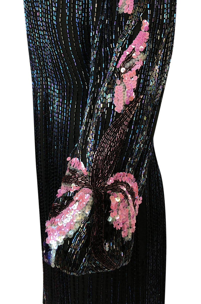 Spring 1983 Bob Mackie Hand Applied Bead & Sequin Silk 'Orchid' Dress