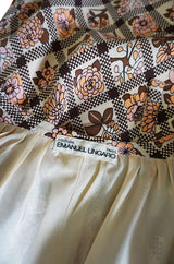 Prettiest 1970s Emanuel Ungaro Haute Couture Full Sleeved Floral & Lattice Printed Silk Dress