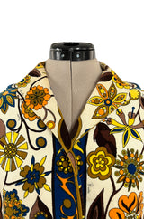 1960s Emilio Pucci Ivory, Yellow, Tan & Deep Blue Print Cotton Velvet Jacket