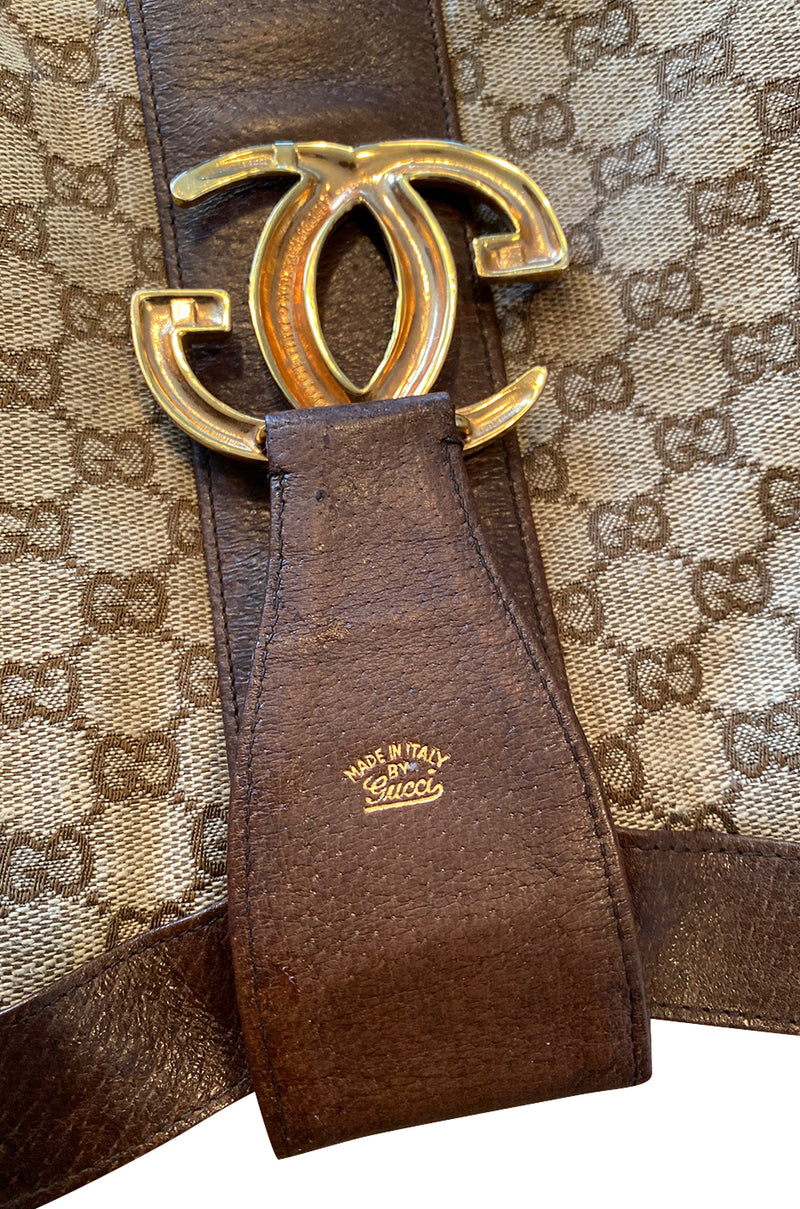 Rare & Original 1970s Gucci Bucket Canvas Logo & Leather Bag w Lucite Handle