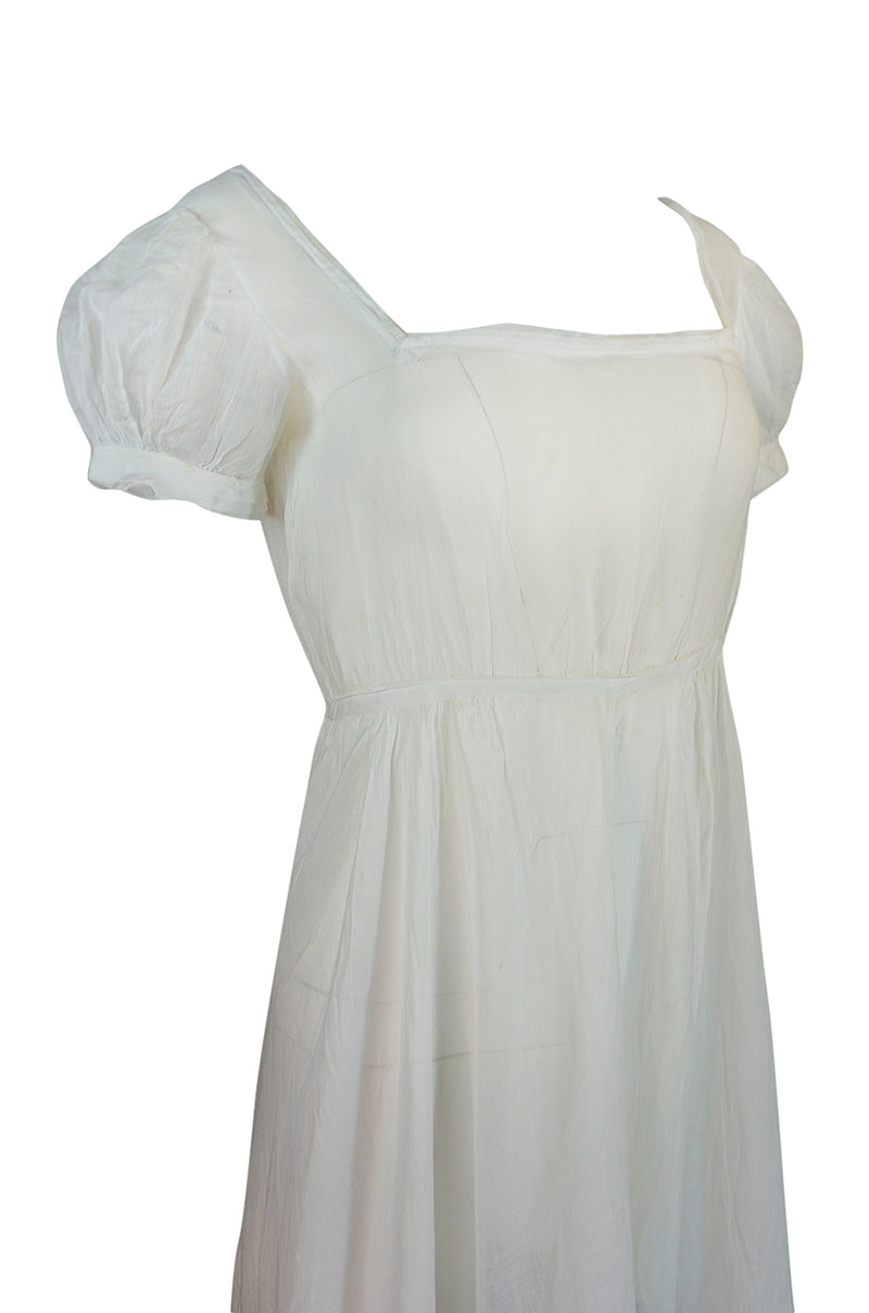 Antique Unlabelled French Cotton Mull Empire Cut Under Dress