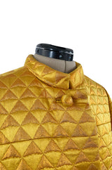 Stunning 1960s George Halley Bright Gold Metallic Puffed Quilted Silk Brocade Tent Coat