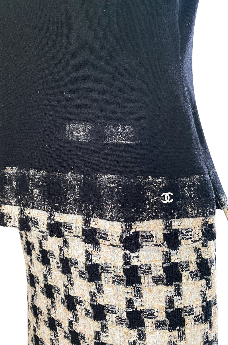 2005 Cruise Chanel Classic Boucle Skirt & Black Cashemere Top Set