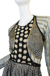 1970s Geoffrey Beene Couture Gold Metallic Lurex & Net Print Dress