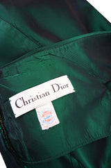 1980s Emerald Silk Taffeta Dior Off Shoulder Dress