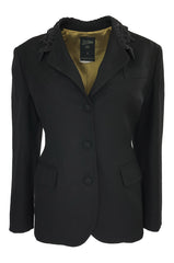 1990s Jean Paul Gaultier Femme Black Jacket w Lace Fleur-de-Lis Collar