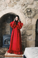 1960s Sybil Connolly Couture 'Non Chalance' Red Ruffled Pleated Linen Dress