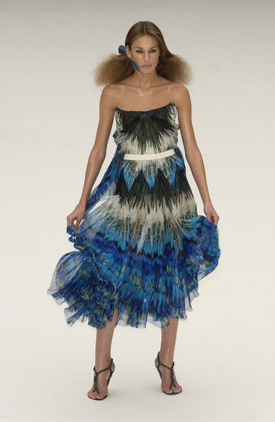 Stunning Spring 2003 Alexander McQueen 'Irere' Collection Silk Chiffon Runway Dress