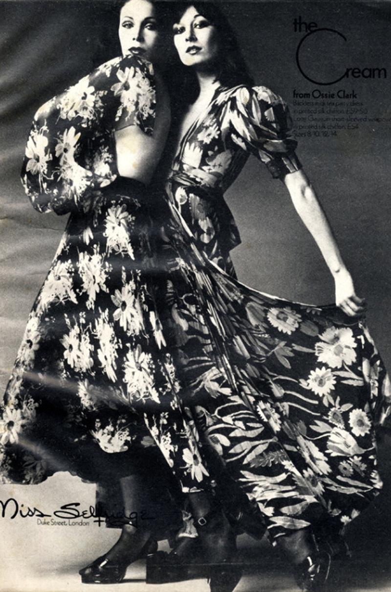 Iconic c.1969 Ossie Clark 'Bridget' Black Crepe Plunge Front Wrap Dress