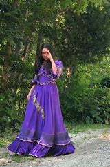 Rare 1960s Tiziani Couture by Karl Lagerfeld Purple Silk Dress w Intricate Hand Beading
