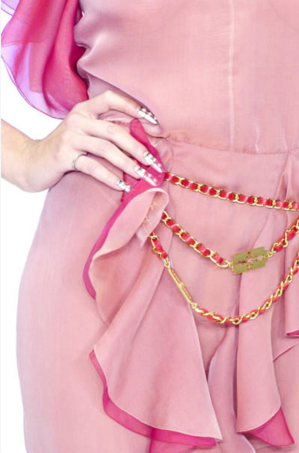 Phenomenal Spring 2001 Chanel by Karl Lagerfeld Dusty Pinks Silk Chiffon Runway Dress