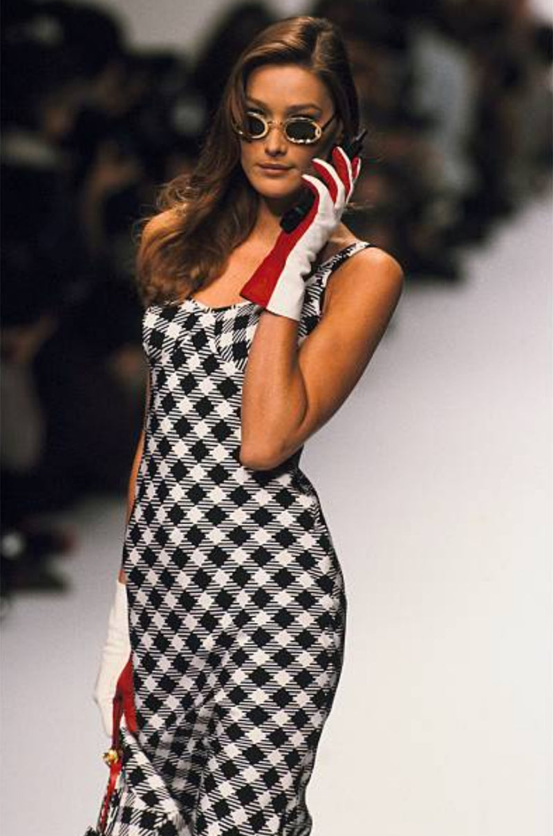 1995 Christian Dior by Gianfranco Ferre Runway Graphic B&W Dress