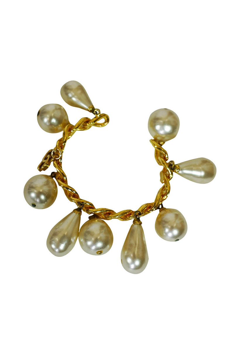 1986 Chanel Gold and Pearl Bracelet Cuff