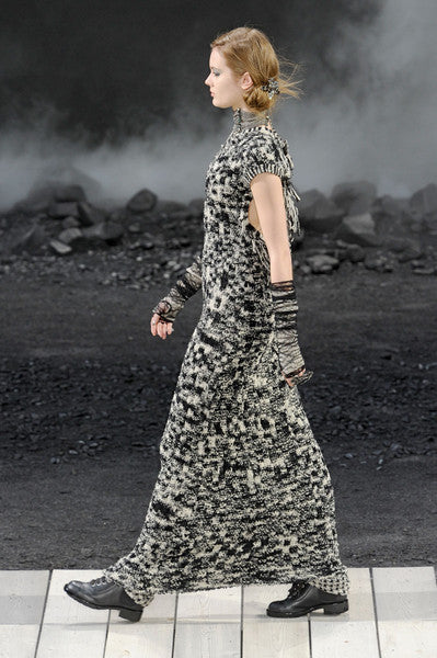 Runway Fall 2011 Chanel by Karl Lagerfeld Black & Ivory Knit Dress w Fringed Open Back