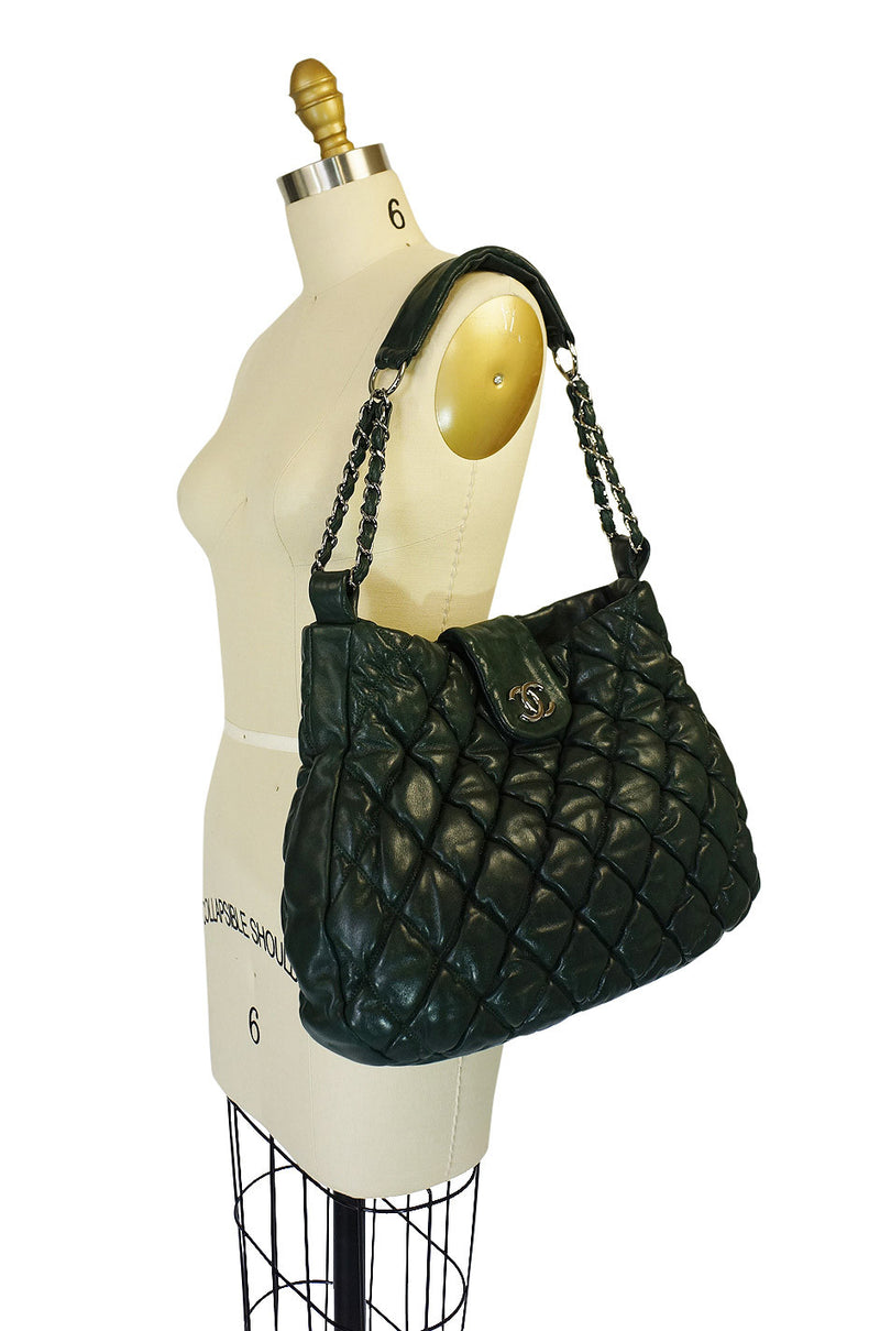 Chanel Green Double Stitch Leather Boy Tote Bag