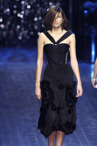 Stunning Fall 2005 Christian Dior by John Galliano Black Pleated Silk Jersey Corseted Dress