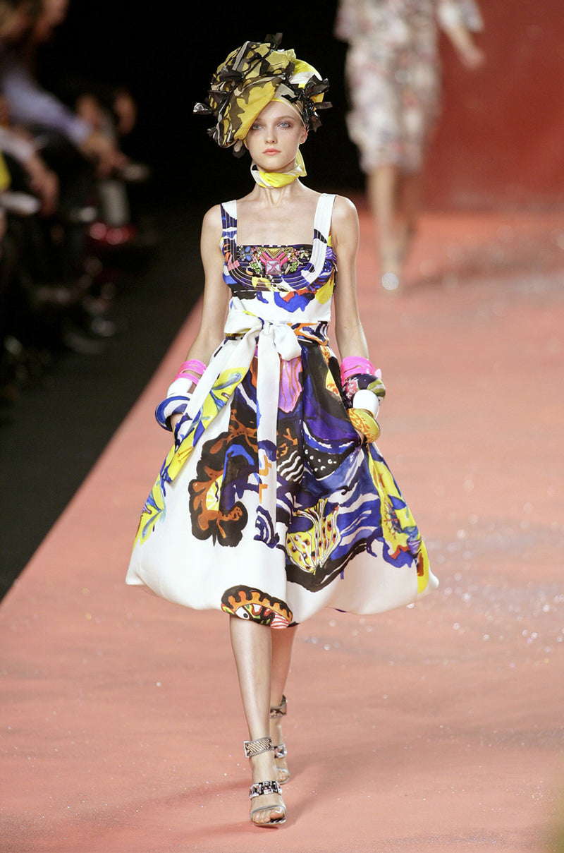 Look 45 Spring 2008 Christian Lacroix Silk Organza Dress w Crystal Detailing & Exuberant Print