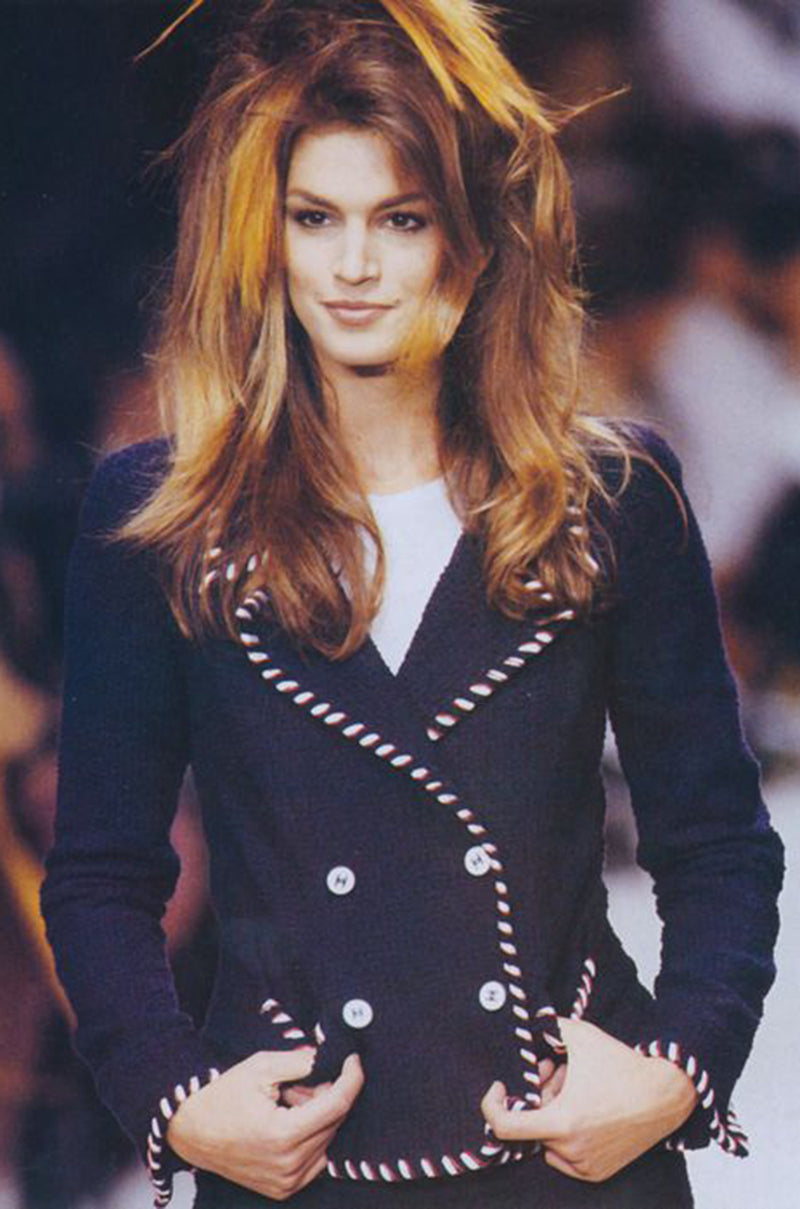 Spring 1994 Chanel Runway Documented Red & White Ribbon Navy Suit