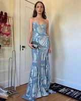 Iconic Fall 2004 John Galliano Bias Cut Blue Dress w Ruffles & Metallic Silver Detailing