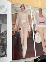 Documented Spring 1981 Halston Runway Silver Tube Bead on Silk Backless Halter Pant & Jacket Set