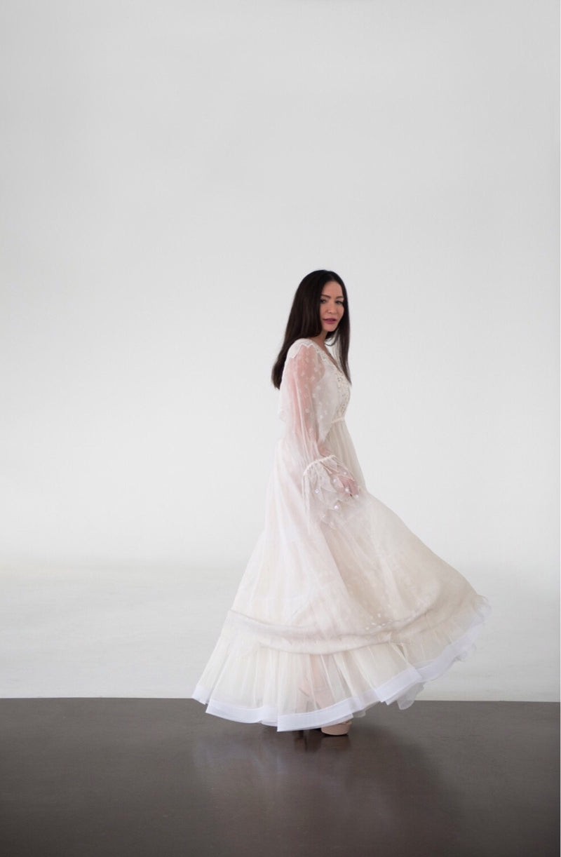 Sandra Rhodes Shells c.1972-73 Zandra Rhodes 'Shell Collection' Embellished Ivory Silk Dres ...