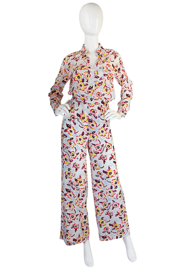 Resort 1996 Chanel Ad Campaign Silk Logo Pant & Top Set