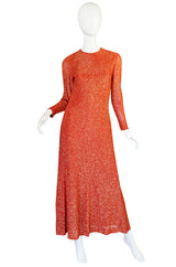 1970s Adele Simpson Coral & Gold Lurex Dress