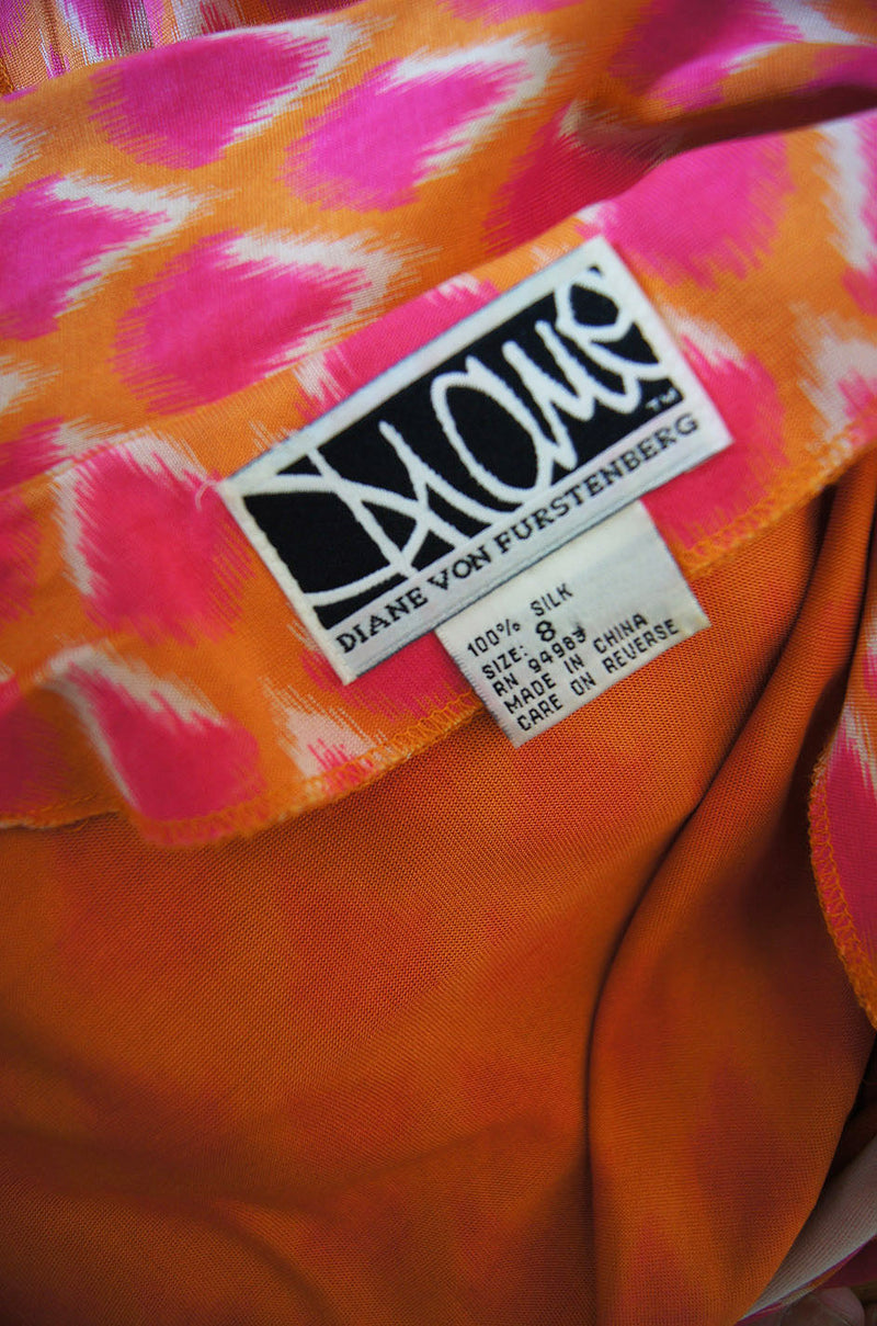 1970s Pink & Orange DVF Silk Wrap Dress