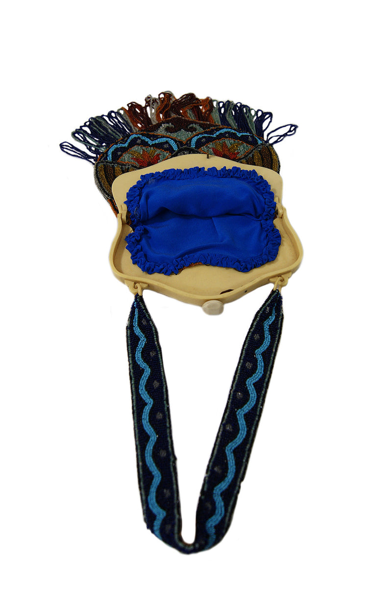 Late 1900 Cameo Celluloid & Bead Bag