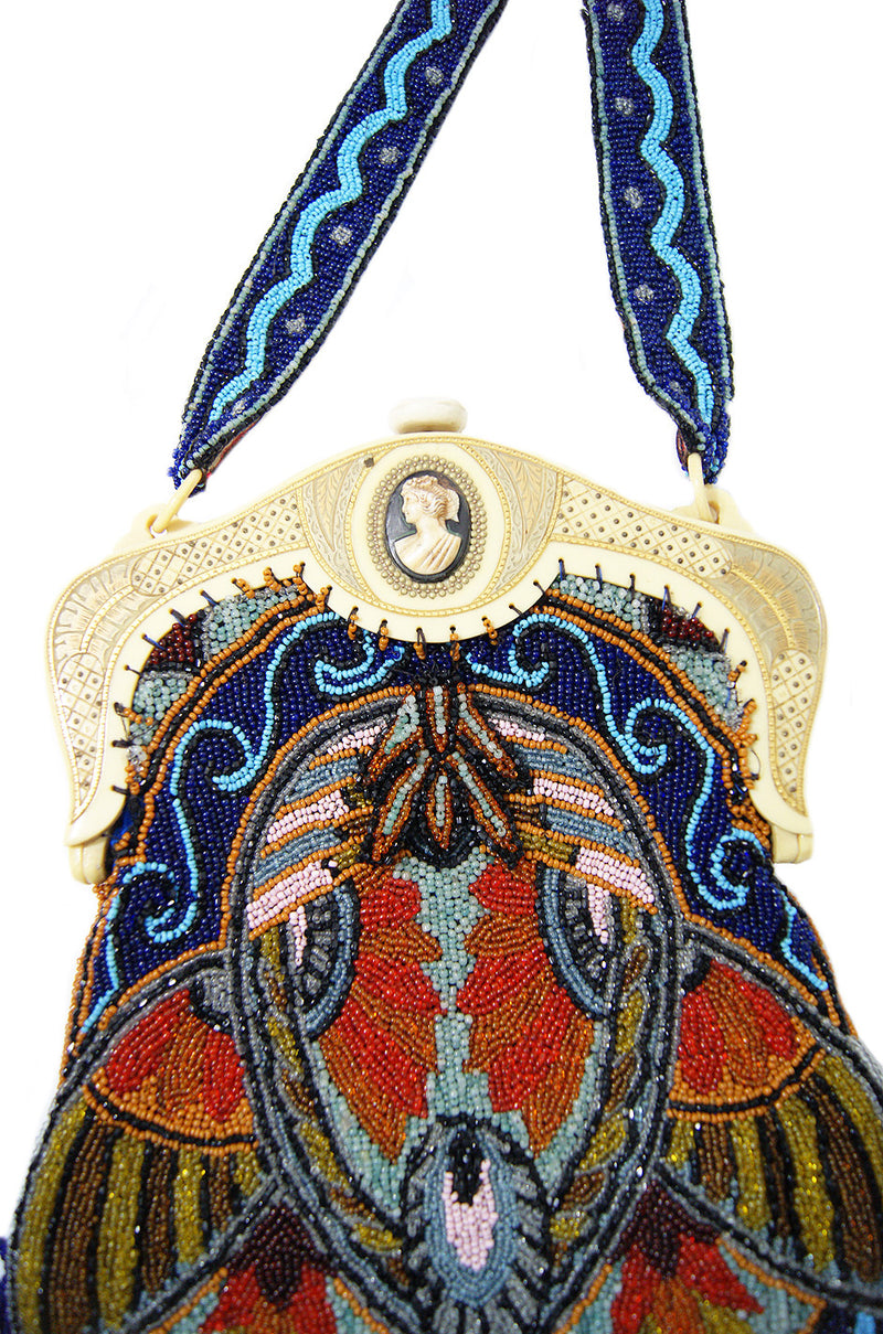 Late 1900 Cameo Celluloid & Bead Bag