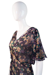 1930s Purple Floral Silk Chiffon Gown
